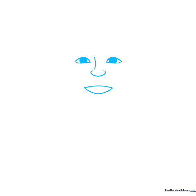 Close-up sketch of cartoon eyes and nose bridge for Steph Curry drawing