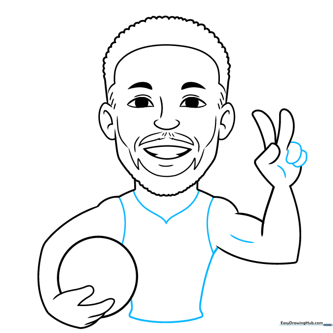 Drawing the jersey torso and neckline for the cartoon character