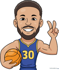 Finished cartoon Steph Curry drawing holding a basketball