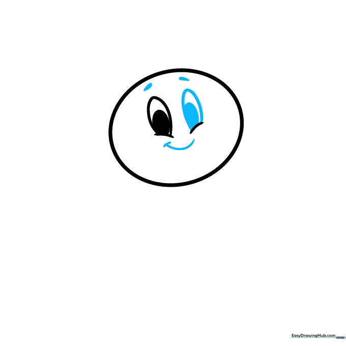 Drawing the eyebrows and a wide, happy smile on the sunflower face.