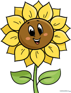 A cheerful, finished cartoon sunflower illustration.