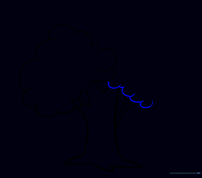 Drawing the right side of the leafy canopy.