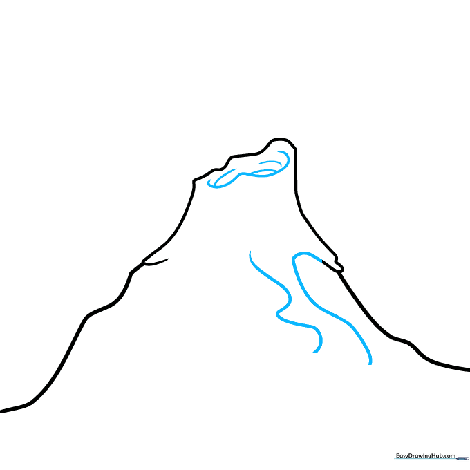 Drawing the volcano vent using overlapping curved lines.