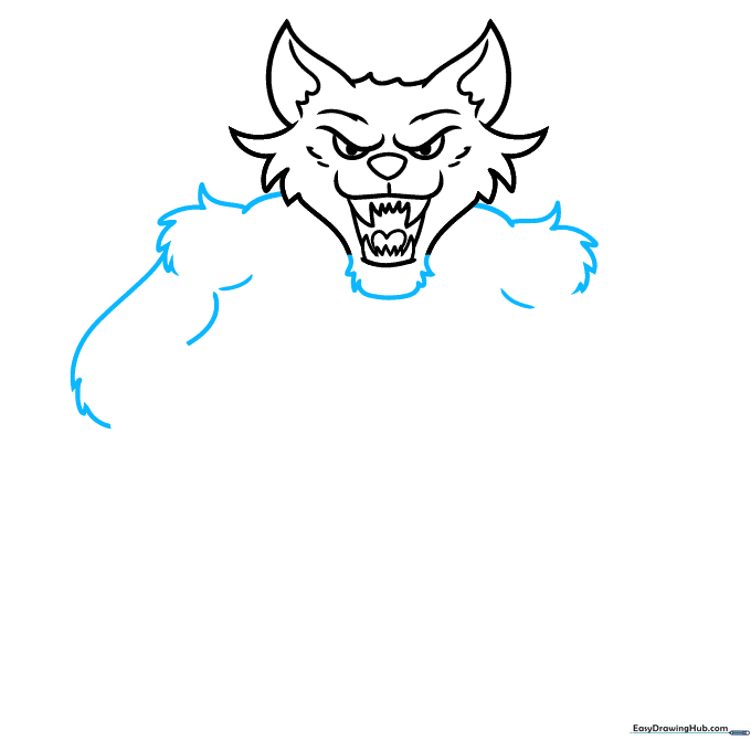 Werewolf sketch showing the defined jawline with fur texture and the start of the shoulder muscles.