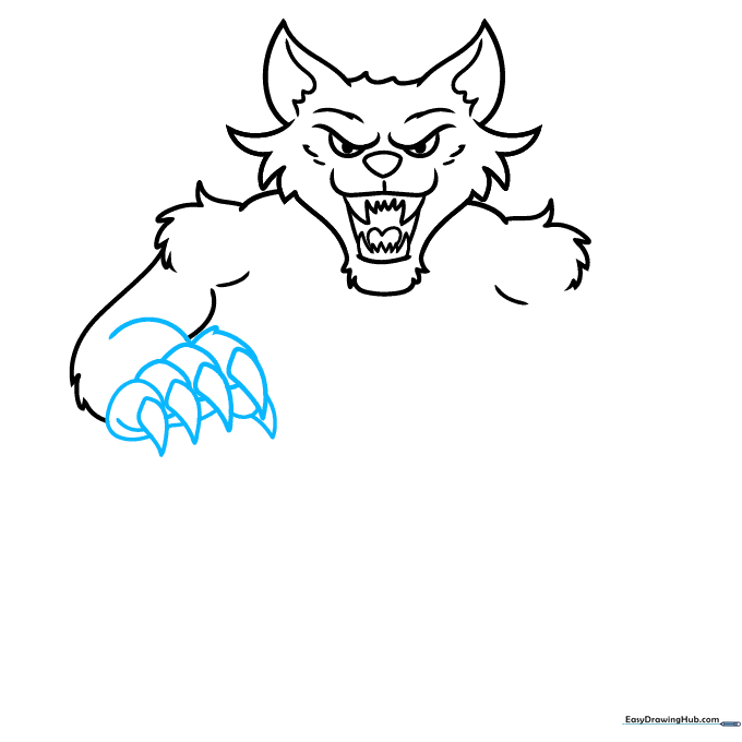 Detailed sketch of a werewolf hand with sharp claws and finger joints.