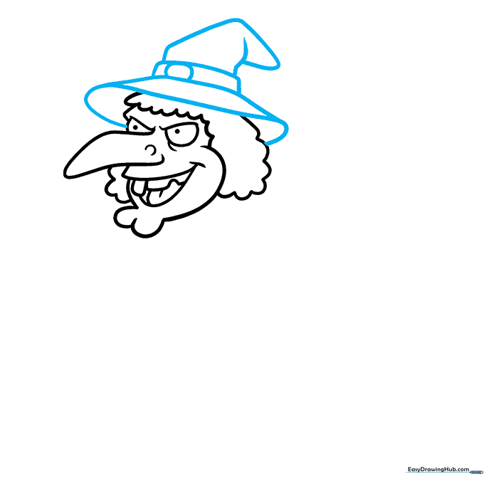 Adding a pointed, floppy witch hat to the drawing