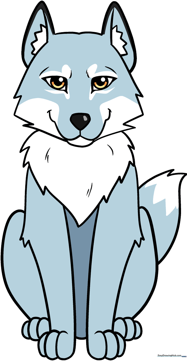 A friendly, finished cartoon wolf illustration for kids.