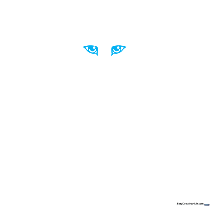 Close-up of two cartoon wolf eyes drawn as curved triangles with circular pupils.