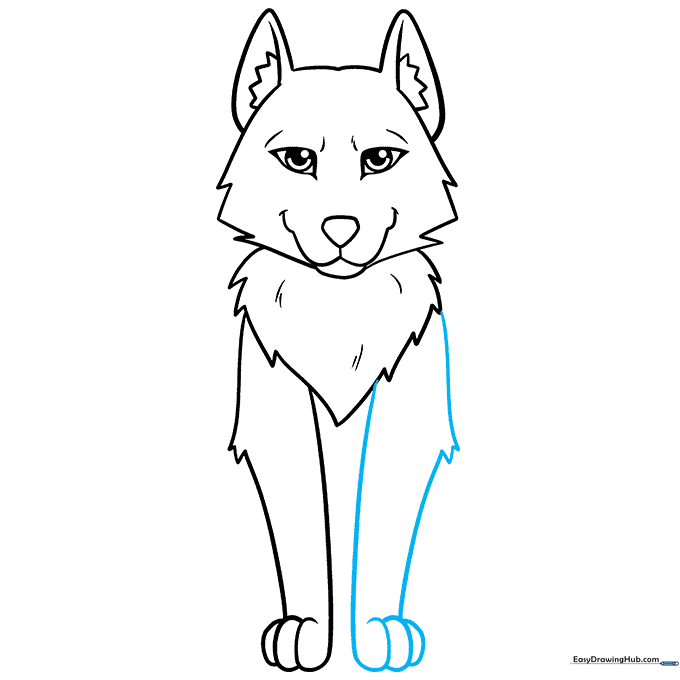 Wolf drawing now showing both front legs standing side-by-side.