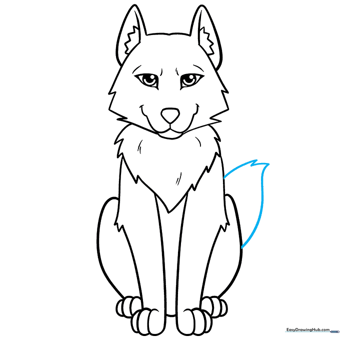 Completed wolf outline with a large, bushy tail.