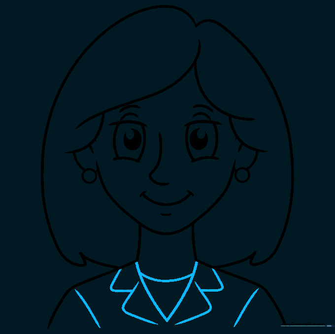 Clothing details including a V-neck collar and shoulder lines added to the character.
