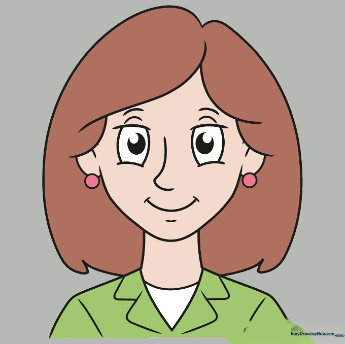The final colored version of the cartoon woman drawing.