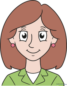 A finished, colorful cartoon woman character design, perfect for beginners.