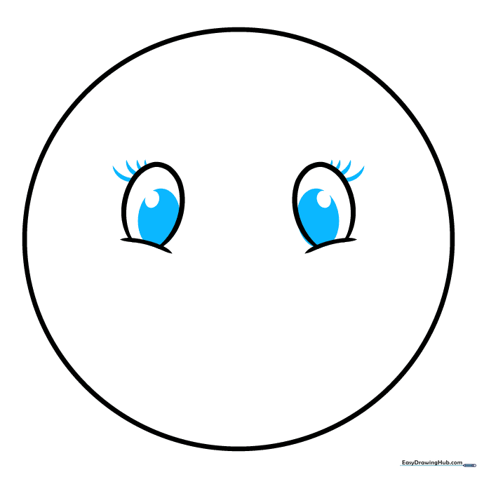 Drawing the pupils inside the eyes and adding small curved eyelashes.