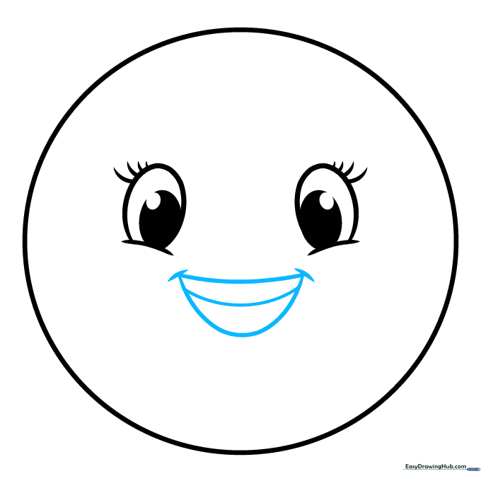 Adding a wide, happy mouth with visible teeth to the cartoon world.