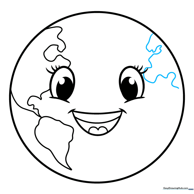 Drawing the squiggly outline of Europe on the side of the globe.