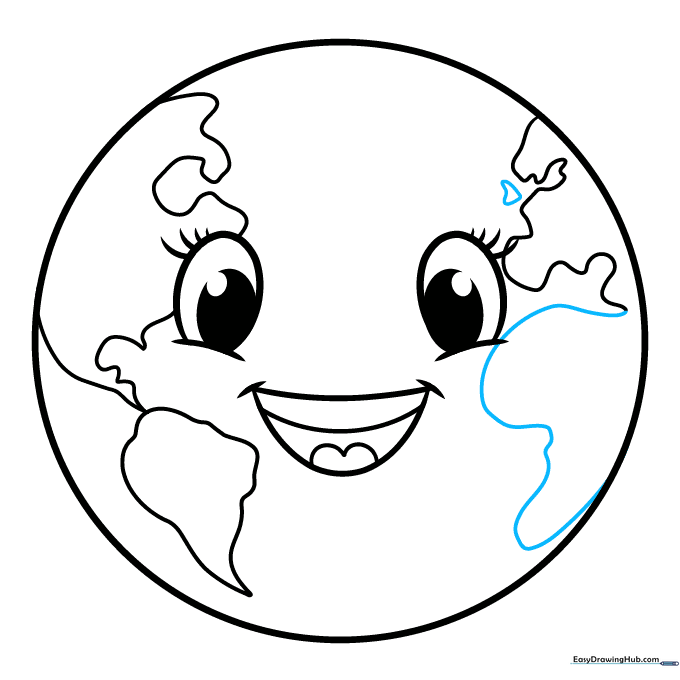 Adding Great Britain and the large continent of Africa to the drawing.