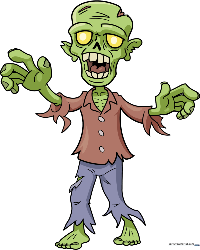 Final colored illustration of a friendly cartoon zombie, perfect for Halloween art projects.