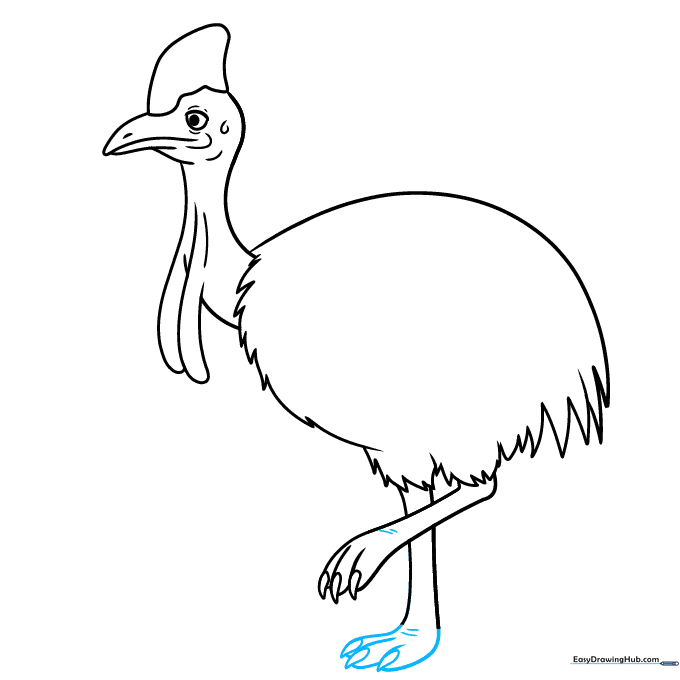 Adding scaly texture details to the feet of the cassowary drawing.