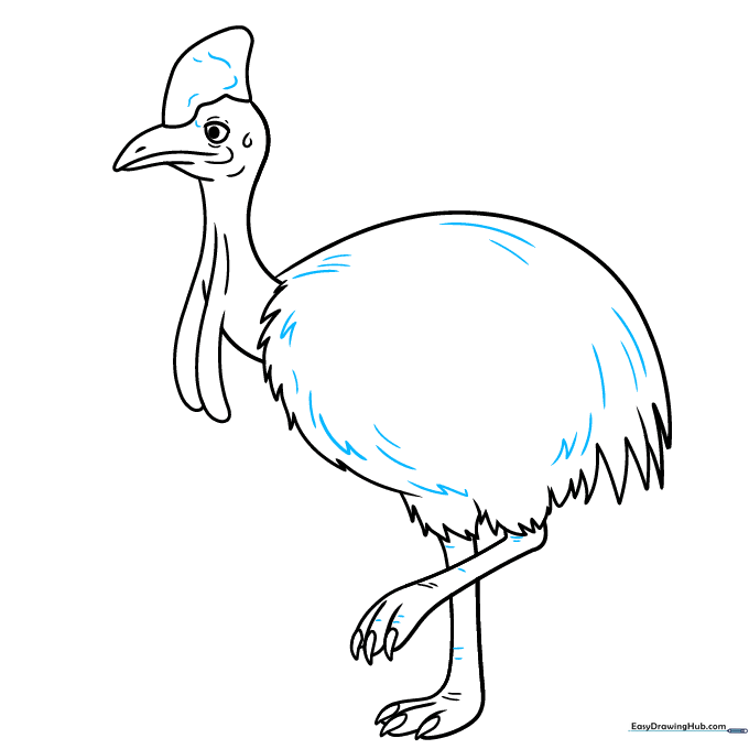 Finalizing the drawing with feather and skin texture lines.