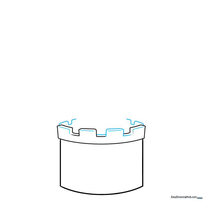 Drawing the top edge of a castle tower with small rectangular battlements.
