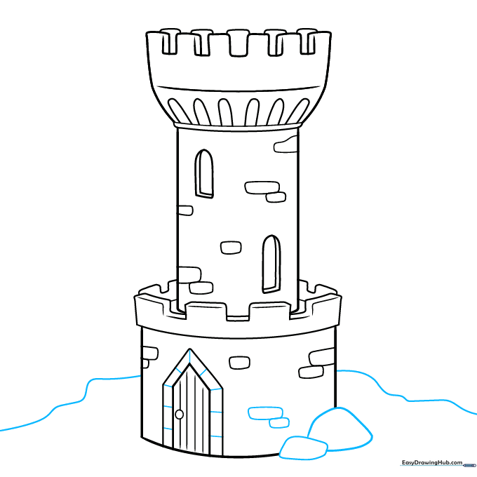 Adding foundation stones and a ground line to the castle tower drawing.