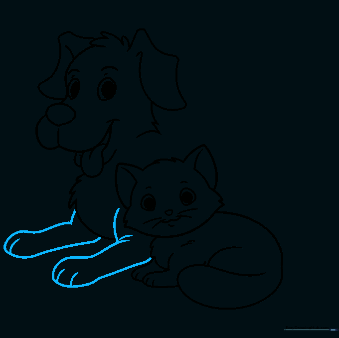 Pencil sketch showing the dog's front legs and elbow joints.