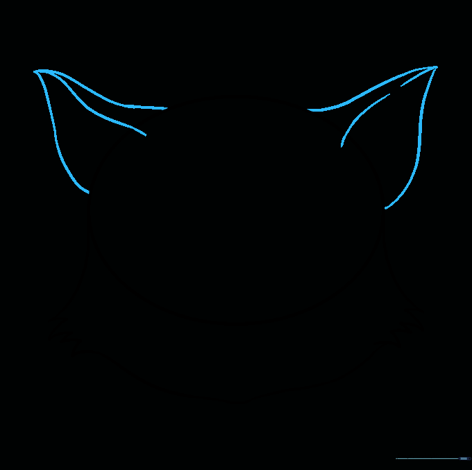 Adding two triangular ears to the top of the cat's head.