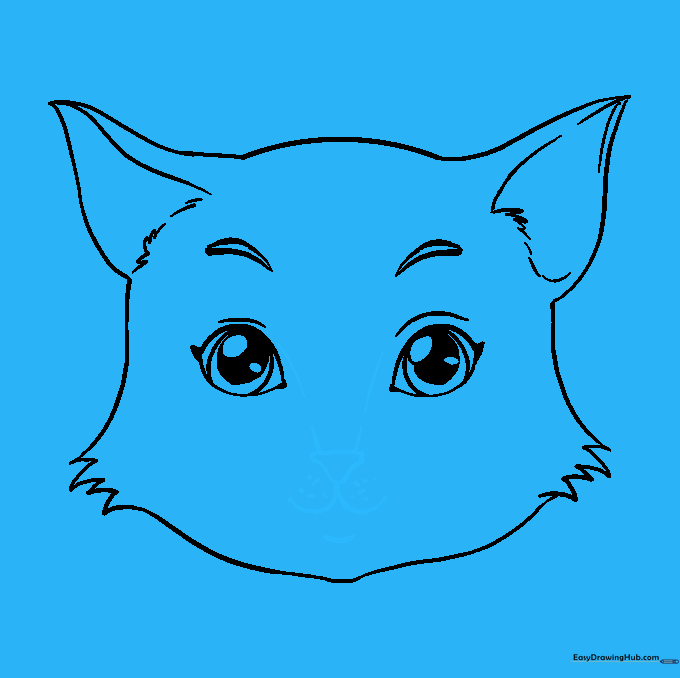 Adding the nose, mouth, and whisker spots to the cat's face.