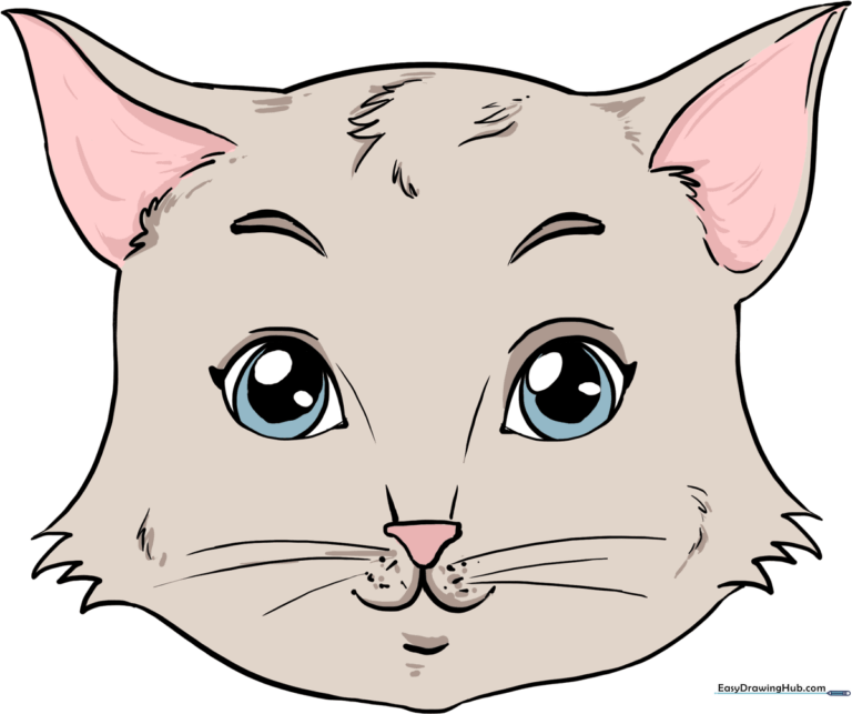 A friendly, colorful cat face illustration, perfect for beginners.