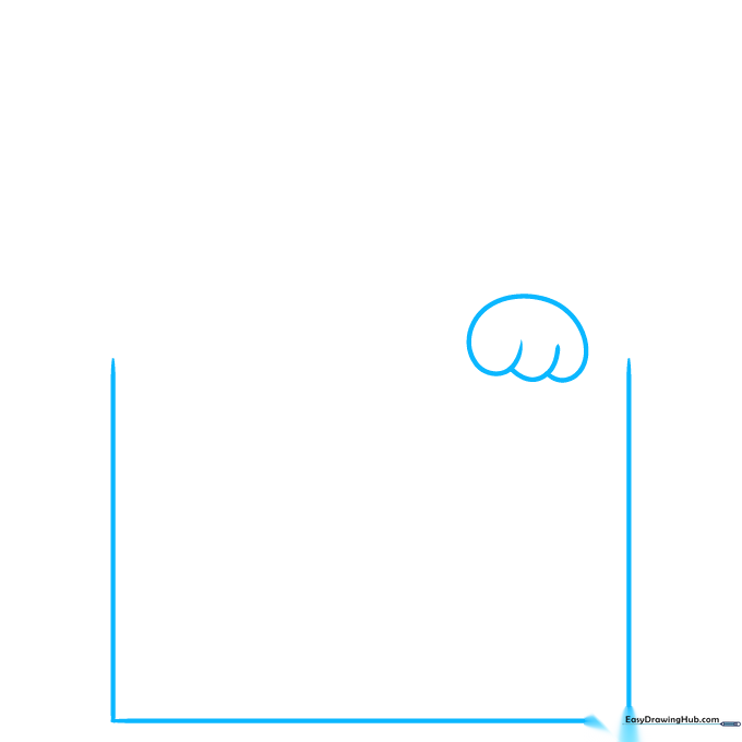 Line drawing showing the bottom of a square box and two cat paws resting on the edge.