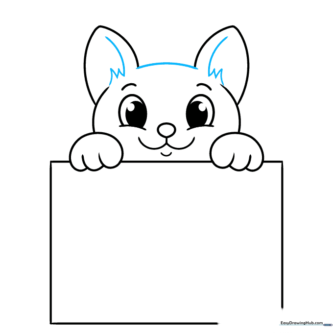 Line drawing showing the top of the cat's head and detailed inner ear texture.