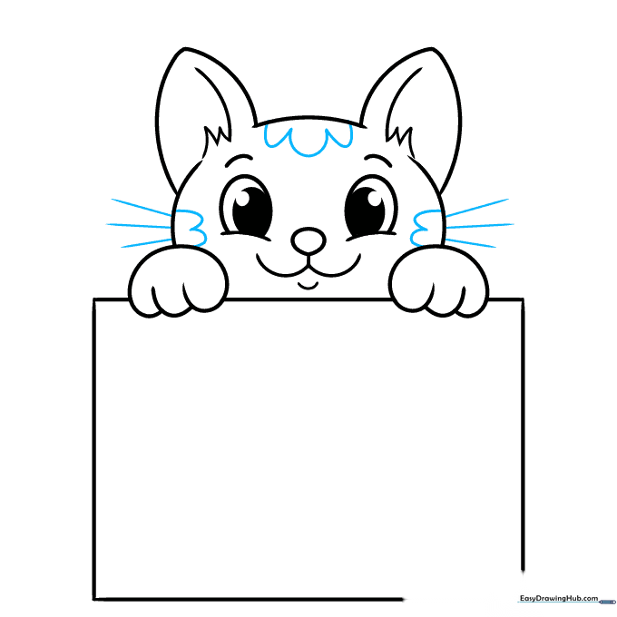 Line drawing of the cat with added stripes on the head and long whiskers.