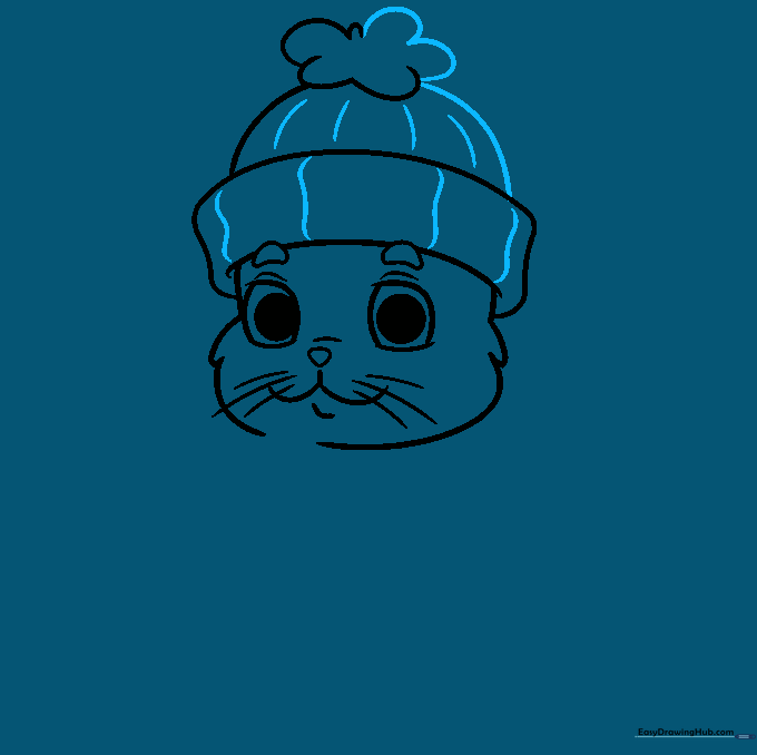 Adding knit texture lines to the cat's winter hat.