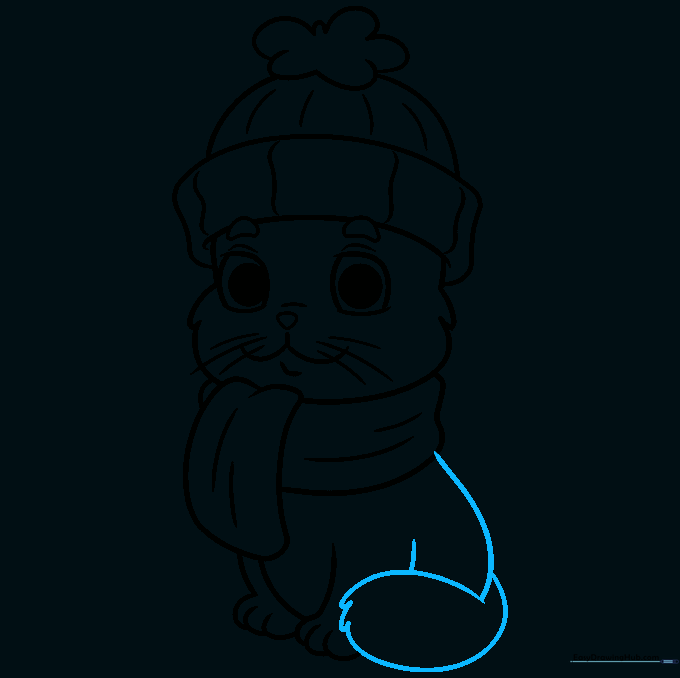 Completing the cat's body outline and adding a fluffy tail.