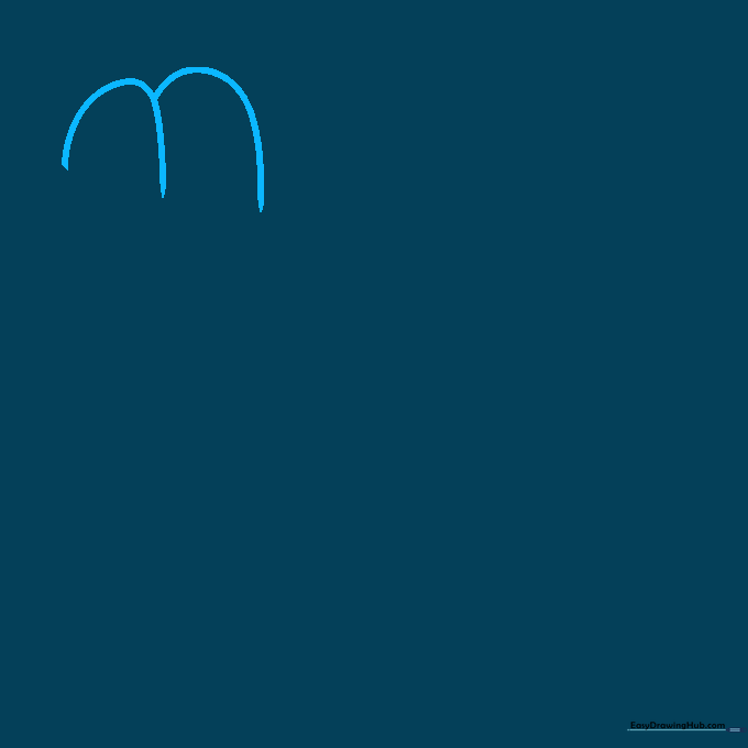 Pencil sketch showing two rounded hill shapes forming an M-like outline for cat toes.