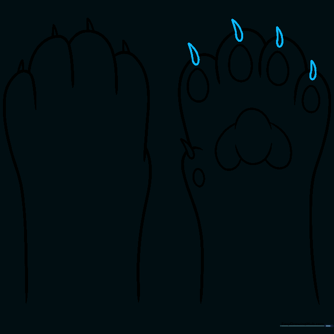 Finalizing the claw details by repeating the teardrop shape across the paw.