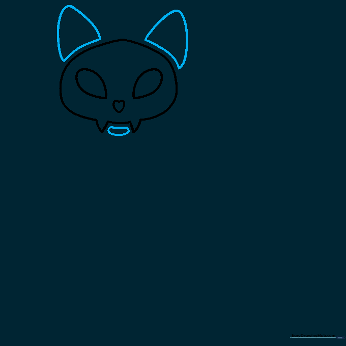 Cat skull drawing with added triangular ear shapes and a lower jaw oval.
