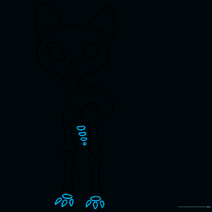 Detailed drawing of cat paws with visible claw bones.