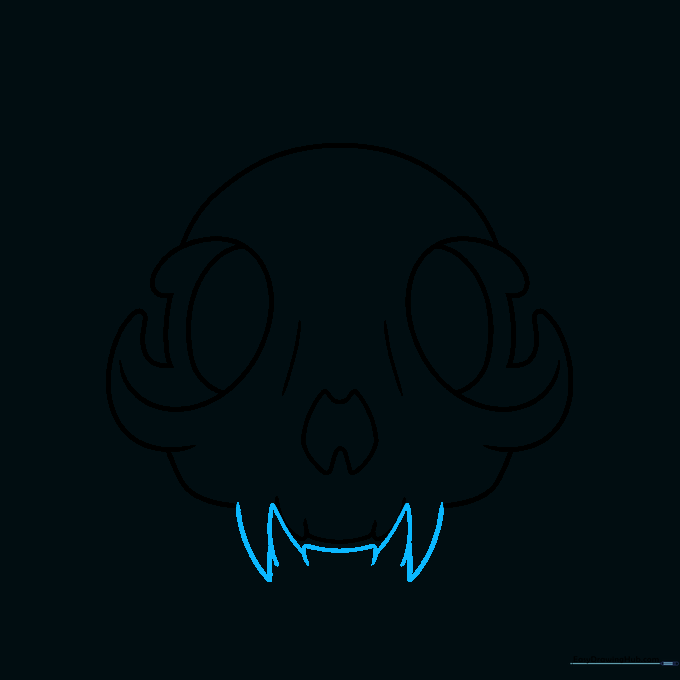 Drawing sharp triangular fangs for the cat skull.