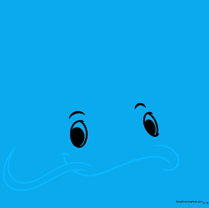 Drawing the catfish mouth area with a single pointed whisker extending from the lip.