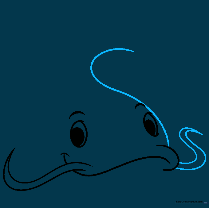 Sketching the upper back of the catfish using a long, smooth S-curve.