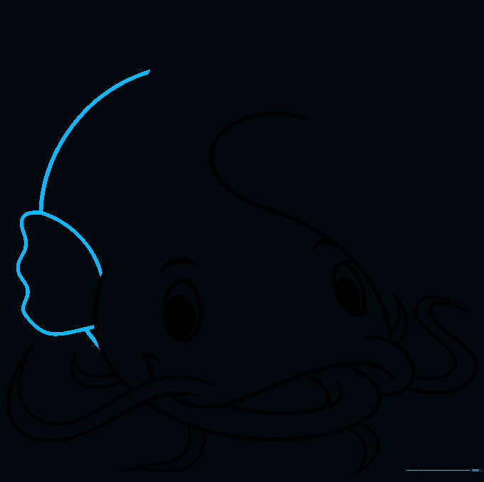 Drawing the side pectoral fin with a scalloped edge and continuing the body outline.