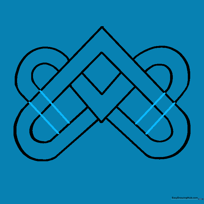 Completing the mirror image of the knot by extending lines on the opposite side.