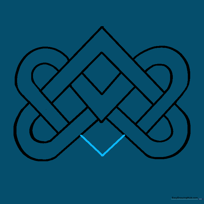Adding a V-shaped line at the base to finalize the bottom of the knot.