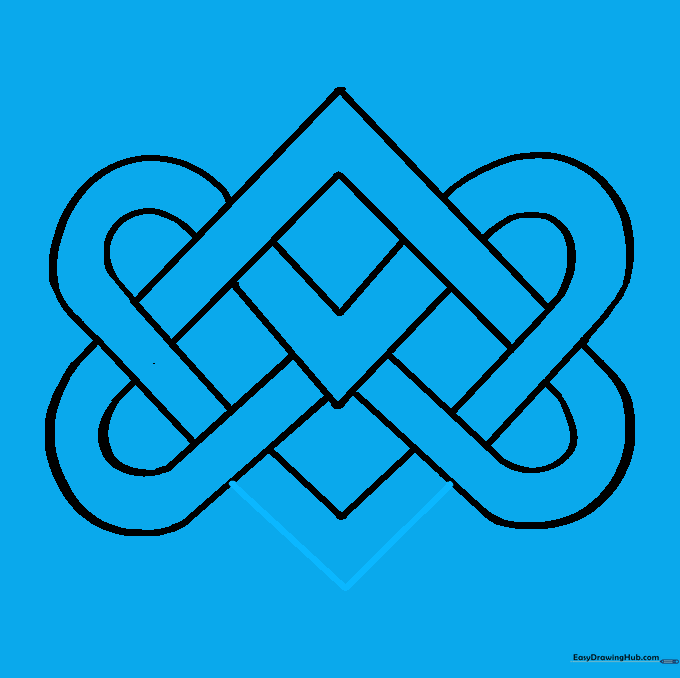The completed outline of the intertwined Celtic knot design.