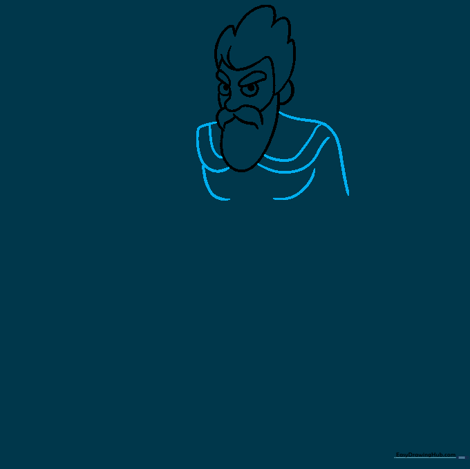 Outlining the muscular shoulders and chest of the warrior.