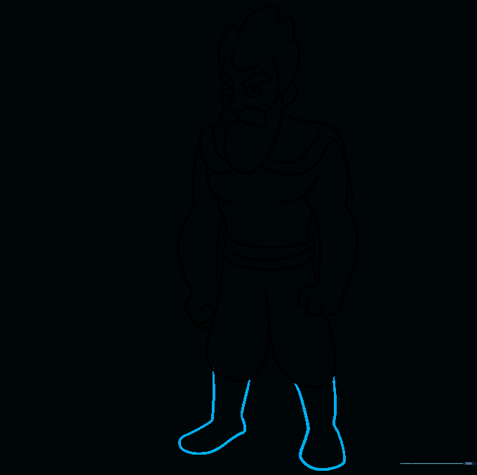 Adding simple, sturdy boot shapes to the warrior's legs.