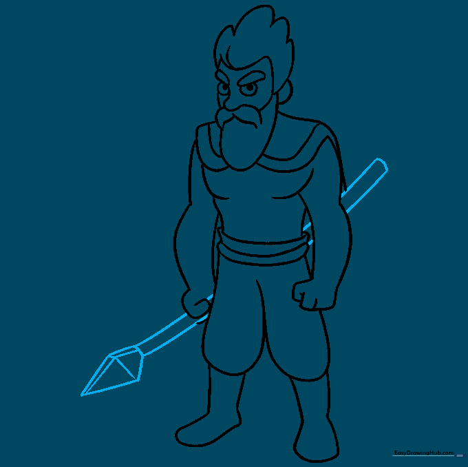 Drawing a spear with a pointed head held by the warrior.