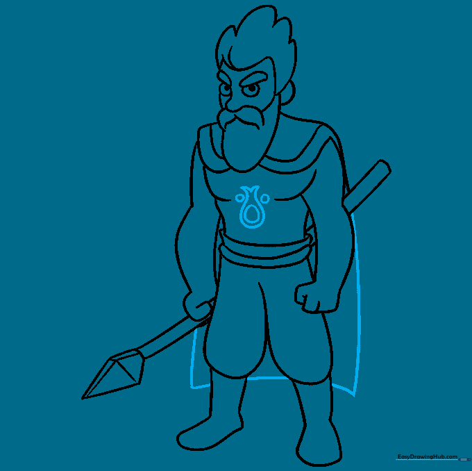 Adding a flowing cape and tribal tattoo designs to the warrior's chest.
